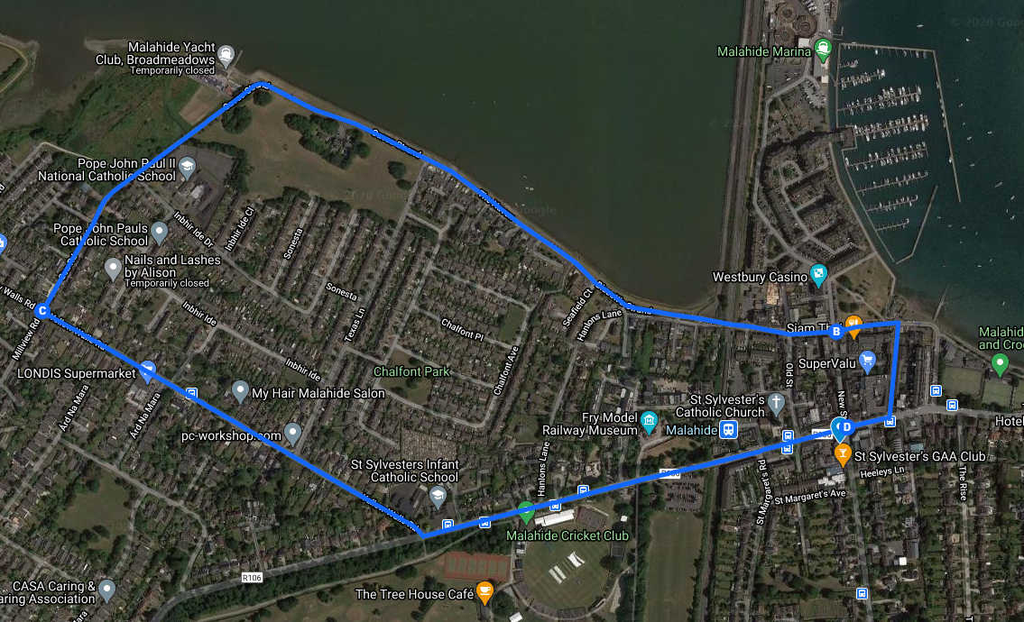 Malahide looped walks 3. Back Strand, Sea Rd and Yellow Walls